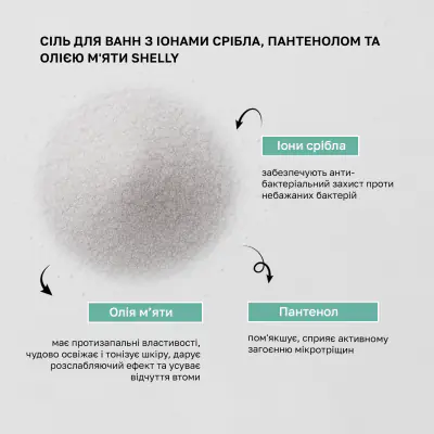 Сіль для ванн з іонами срібла, пантенолом та олією м'яти Shelly 550 г