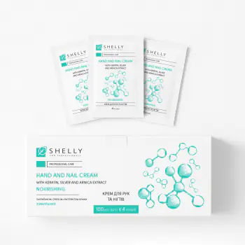 Крем для рук та нігтів з кератином, сріблом і екстрактом арніки Shelly 4 мл х 100 шт. Крем для рук та нігтів з кератином, сріблом і екстрактом арніки Shelly 4 мл х 100 шт.